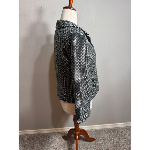 Sandro black & white tweed jacket blazer cropped collared button up lined Sz L - Picture 4 of 9